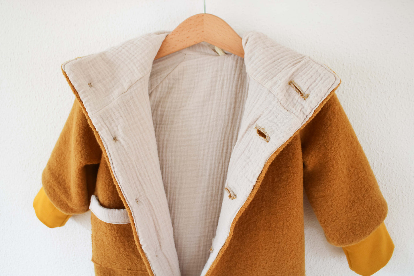 Wollwalk Jacke (Senf) mit Musselinfutter