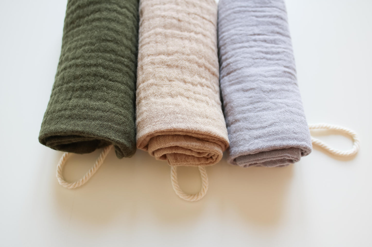Waschlappen - Musselin "Baby & me" im 3er- Set (Grau/Oliv/Beige)