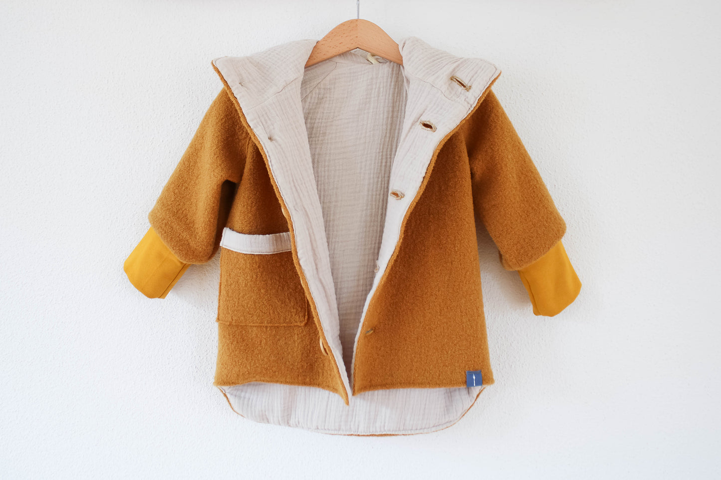 Wollwalk Jacke (Senf) mit Musselinfutter