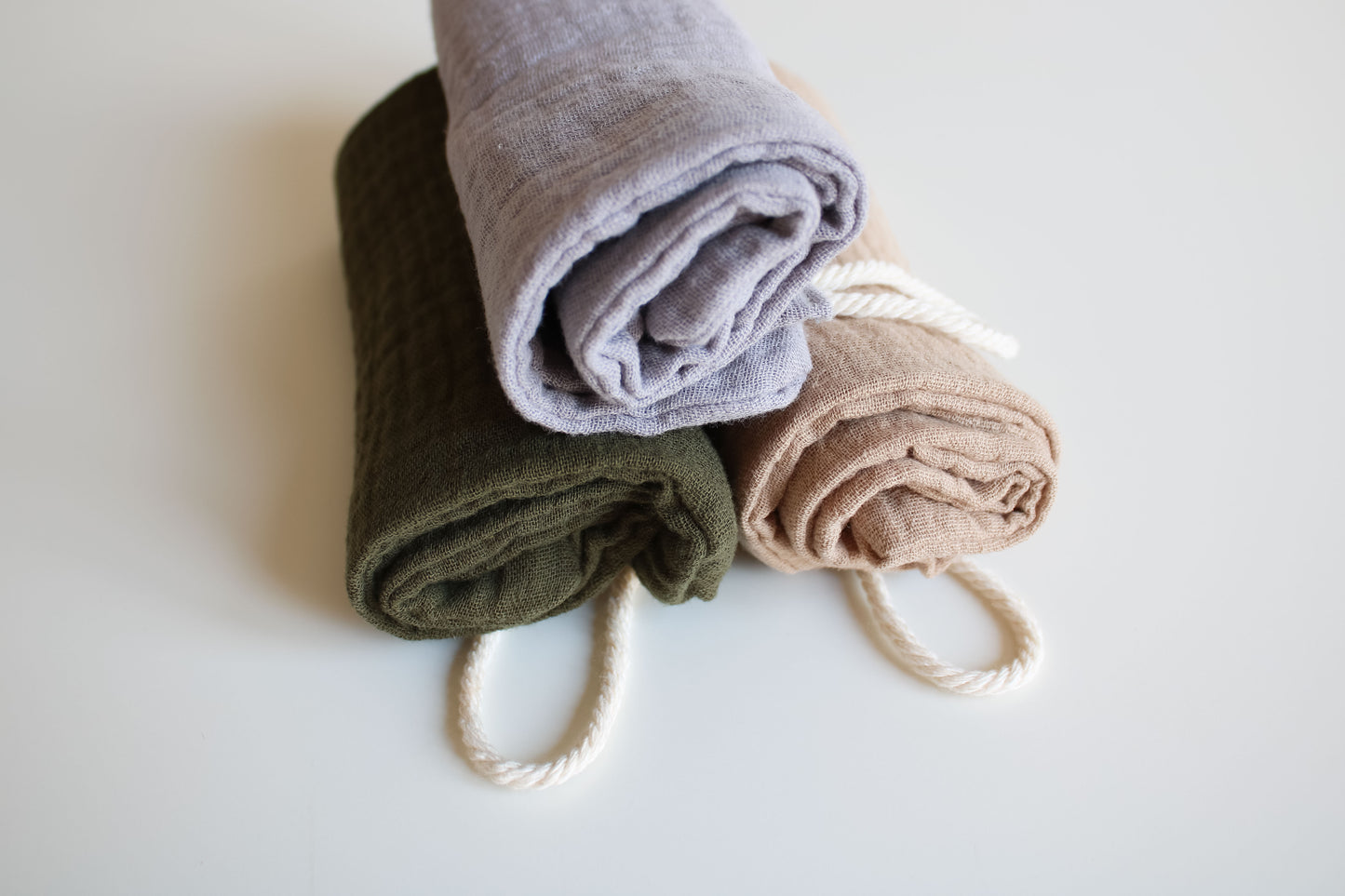 Waschlappen - Musselin "Baby & me" im 3er- Set (Grau/Oliv/Beige)