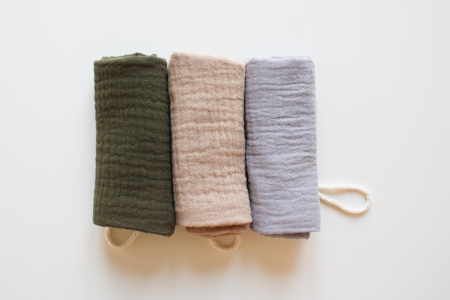 Waschlappen - Musselin "Baby & me" im 3er- Set (Grau/Oliv/Beige)
