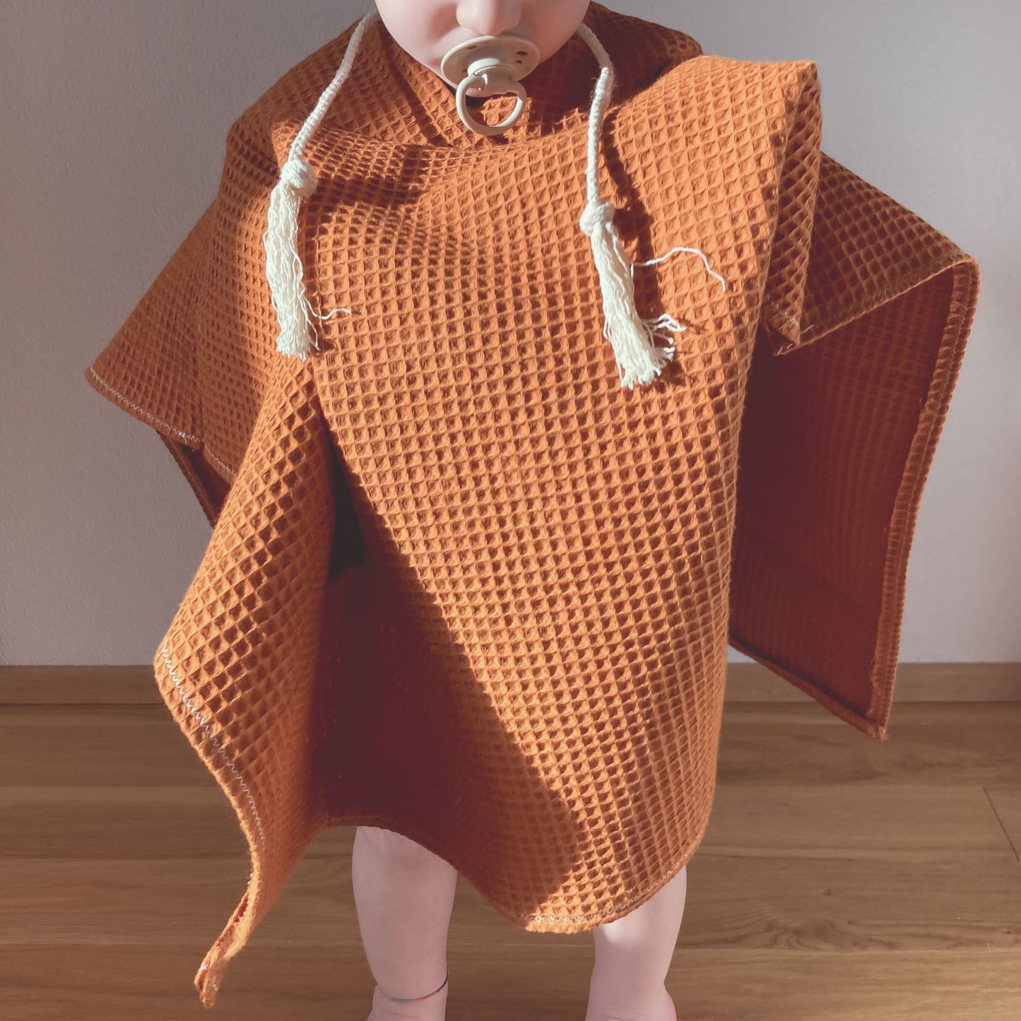 Badeponcho mit Kapuze - Baby & Kind "Waffel" (Kupferbraun)