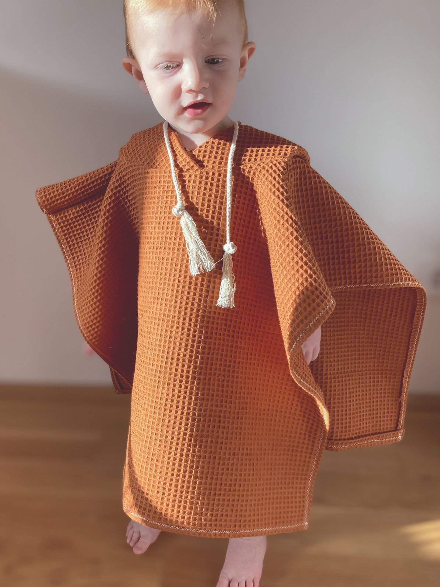 Badeponcho mit Kapuze - Baby & Kind "Waffel" (Kupferbraun)
