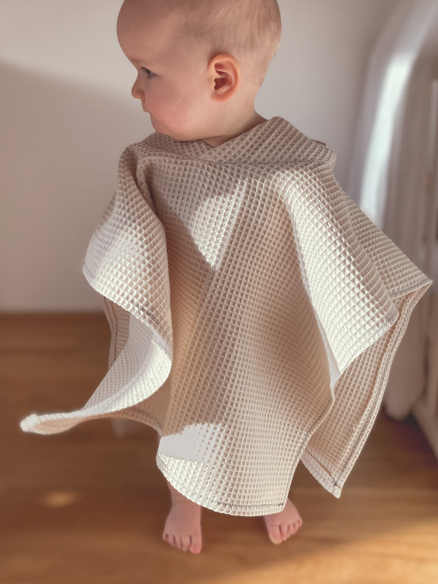 Badeponcho mit Kapuze - Baby & Kind "Waffel" (Kupferbraun)