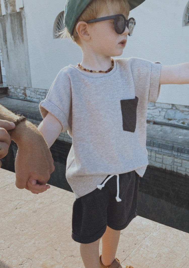 T-Shirt "Waffel" (Anthrazit) mit Tasche