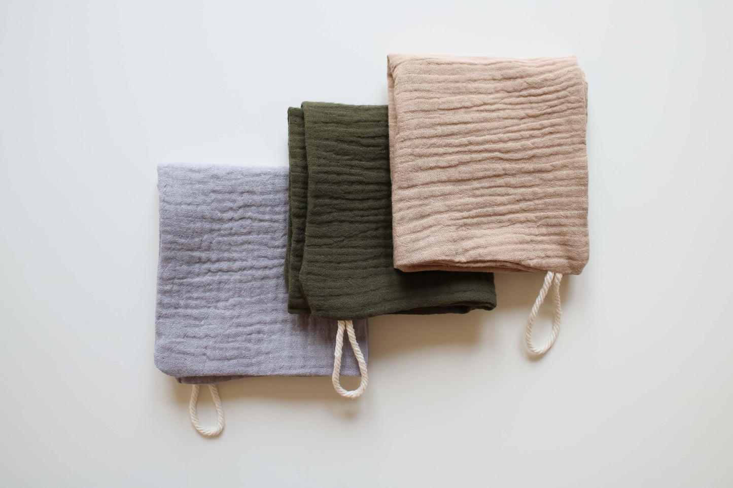 Waschlappen - Musselin "Baby & me" im 3er- Set (Grau/Oliv/Beige)