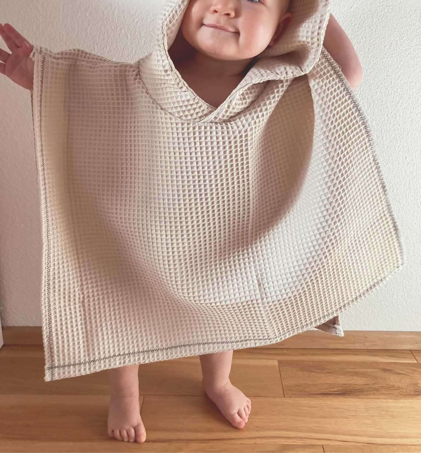 Badeponcho mit Kapuze - Baby & Kind "Waffel" (Kupferbraun)