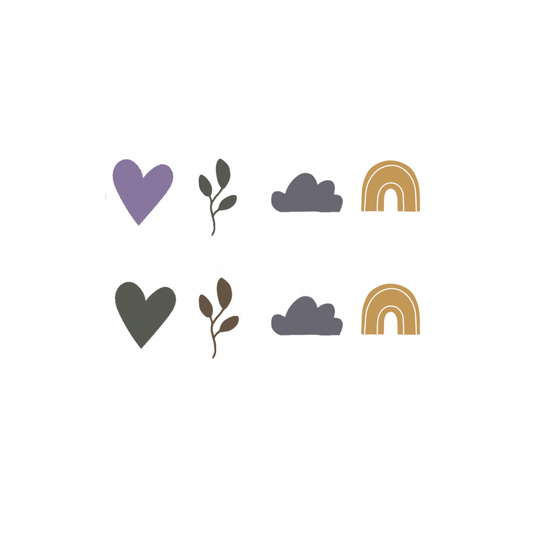 Kleine Bügelmotive "Herz"(Lavendel/Khaki) im 4er-Set