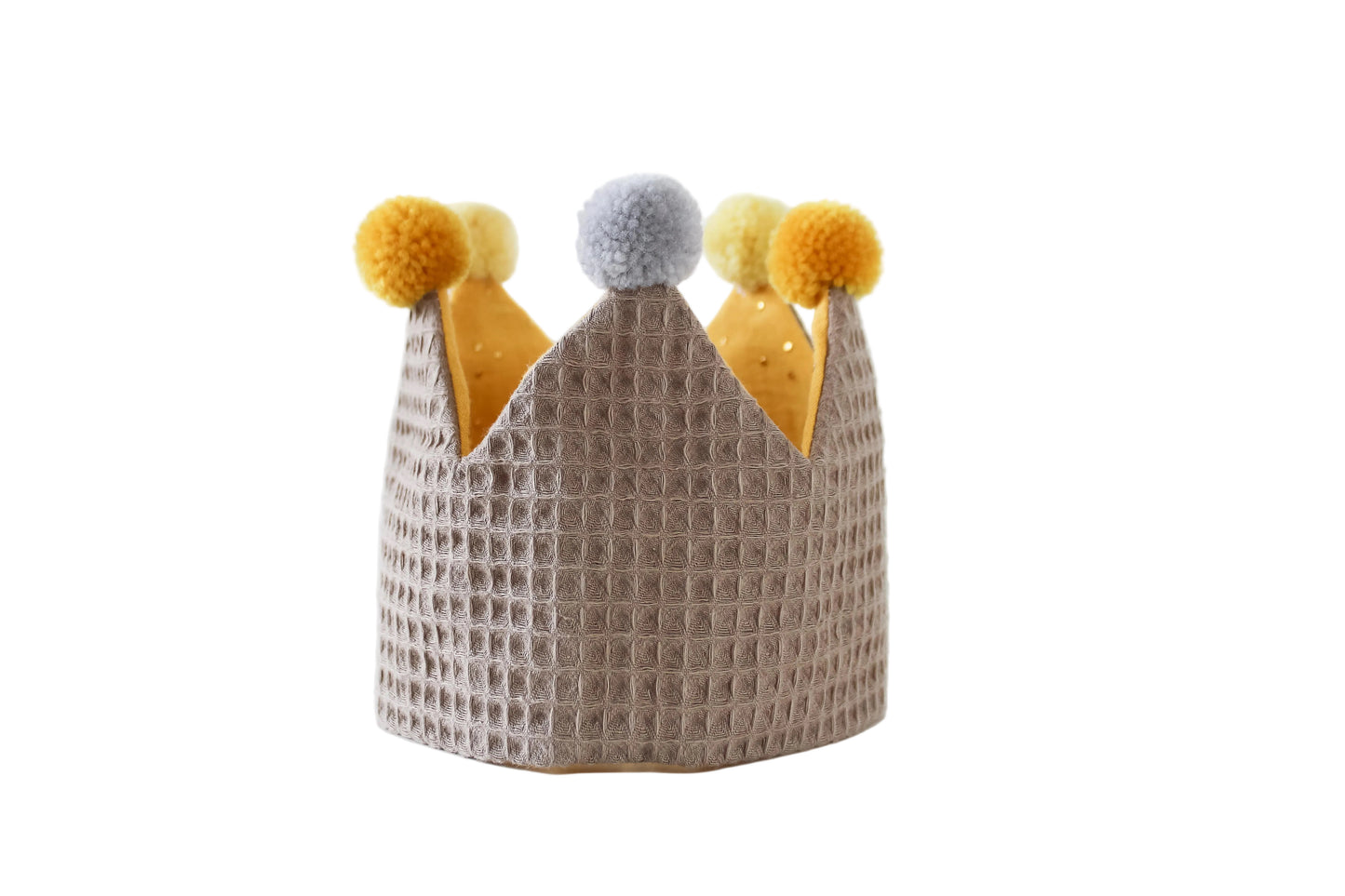 Stoffkrone zum Binden "Kinder-Geburtstag & Co" (Smokey Beige/Senfgelb)
