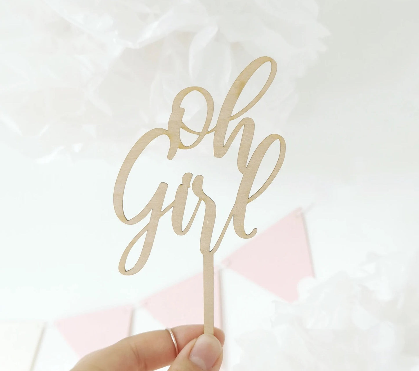 Cake-Topper "Oh Girl" Mädchen & Frauen (natur/Holz)