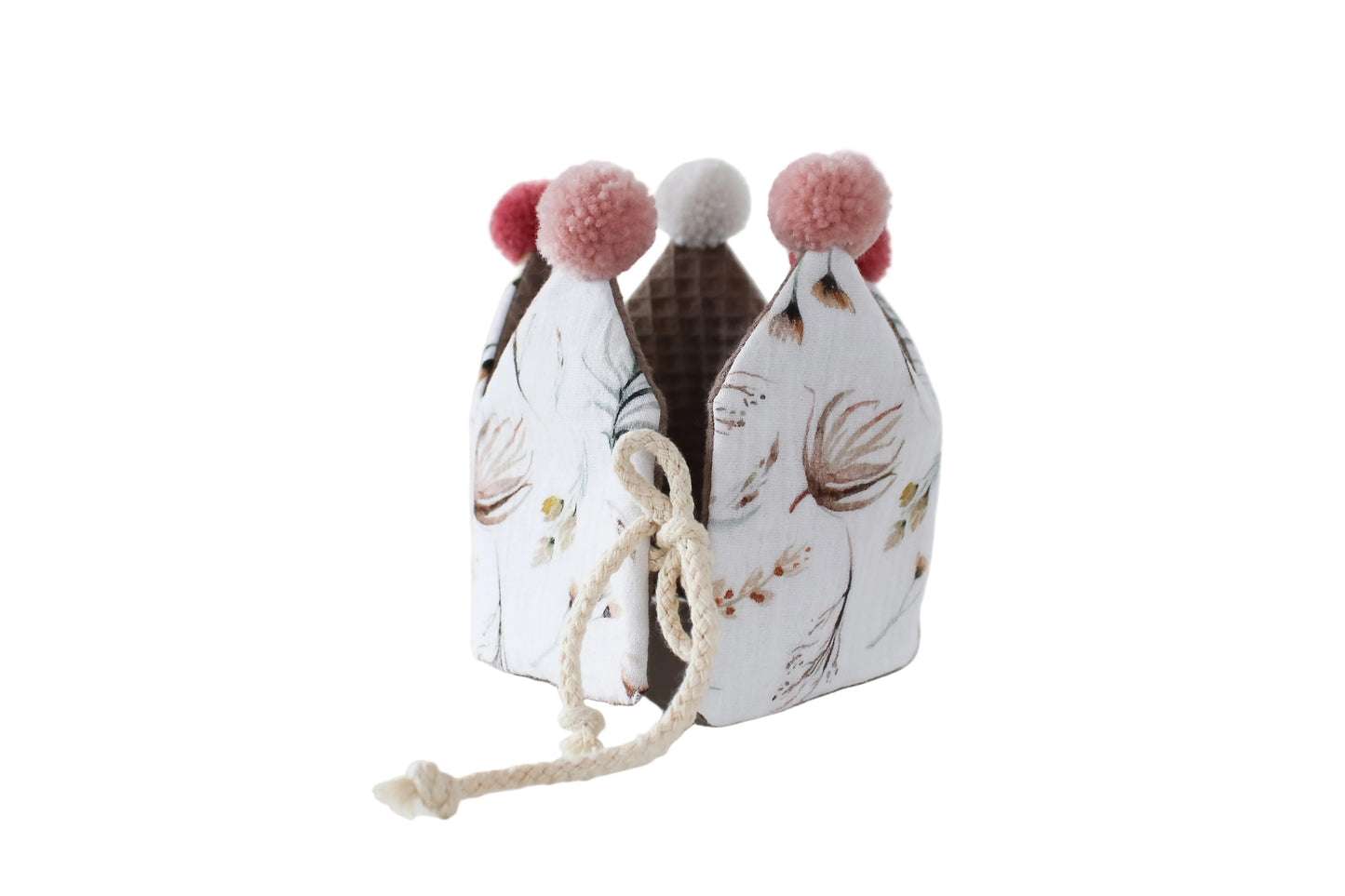 Stoffkrone zum Binden "Kinder-Geburtstag & Co" (Smokey Beige/Feenblumen)