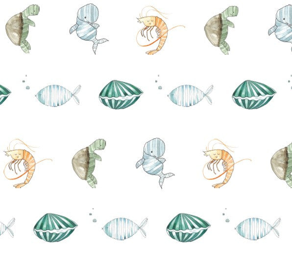 Geschenkpapier "Die Gang/Fische" (weiß/blau-grün)