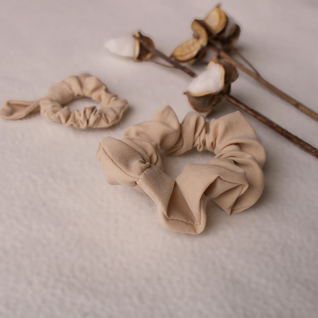 Scrunchies "Mini & Me" (Beige/Hellblau/Braun) im 2er-Set