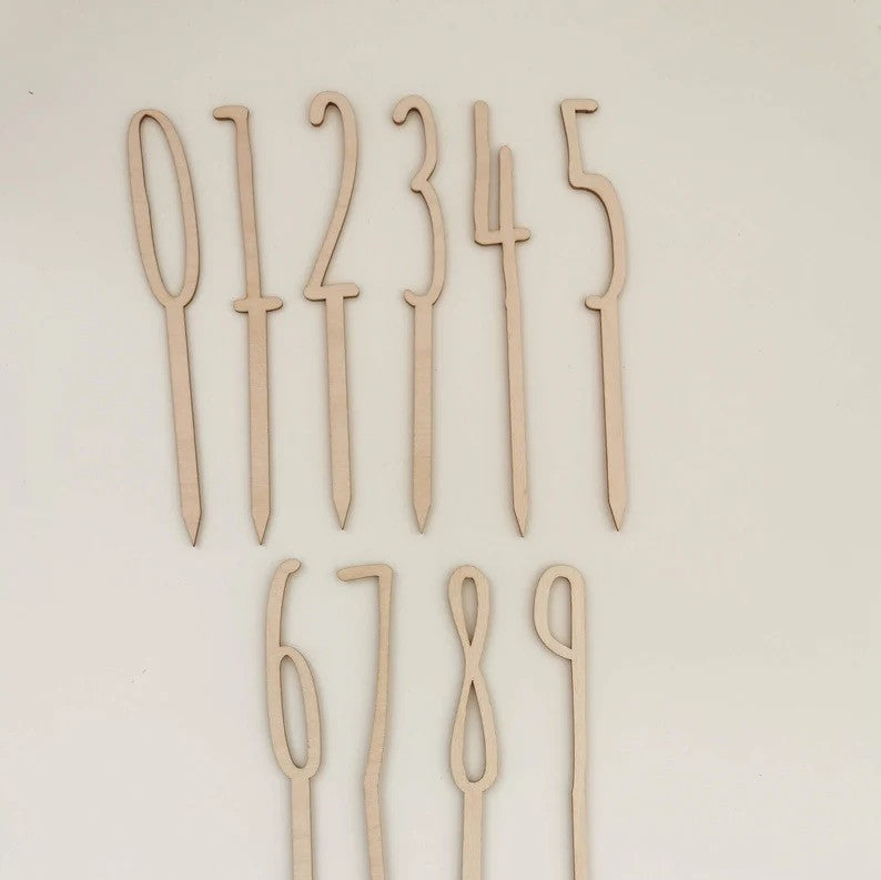 Cake-Topper Zahlen "0-9 einzeln/Set" (natur/Holz)