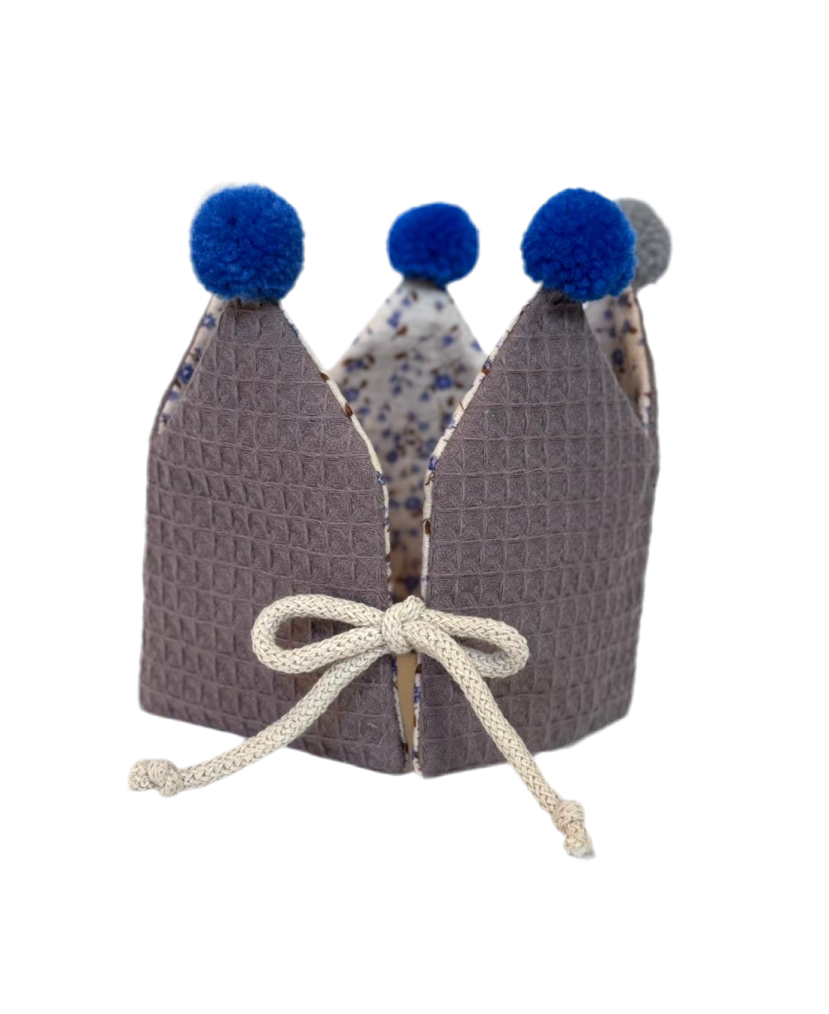 Stoffkrone zum Binden "Kinder-Geburtstag & Co" (Smokey Beige/Kornblume)