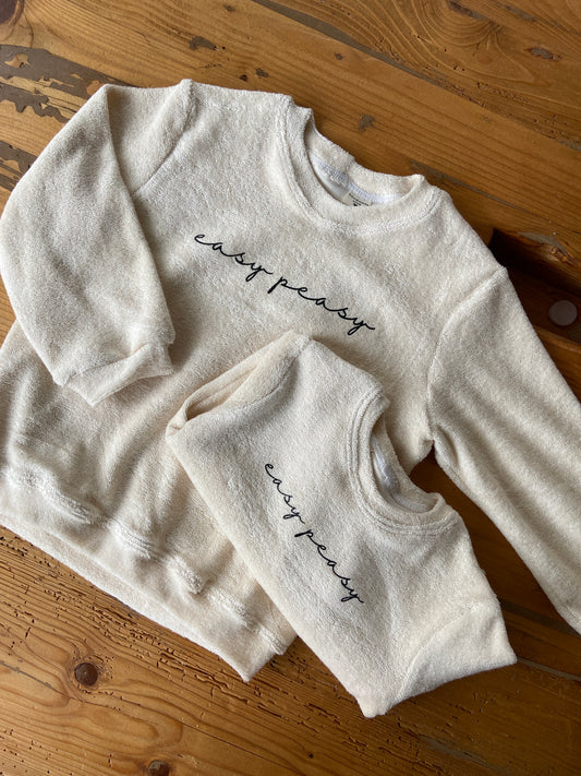 Frottee Sweater „easy peasy“ (Softwhite)