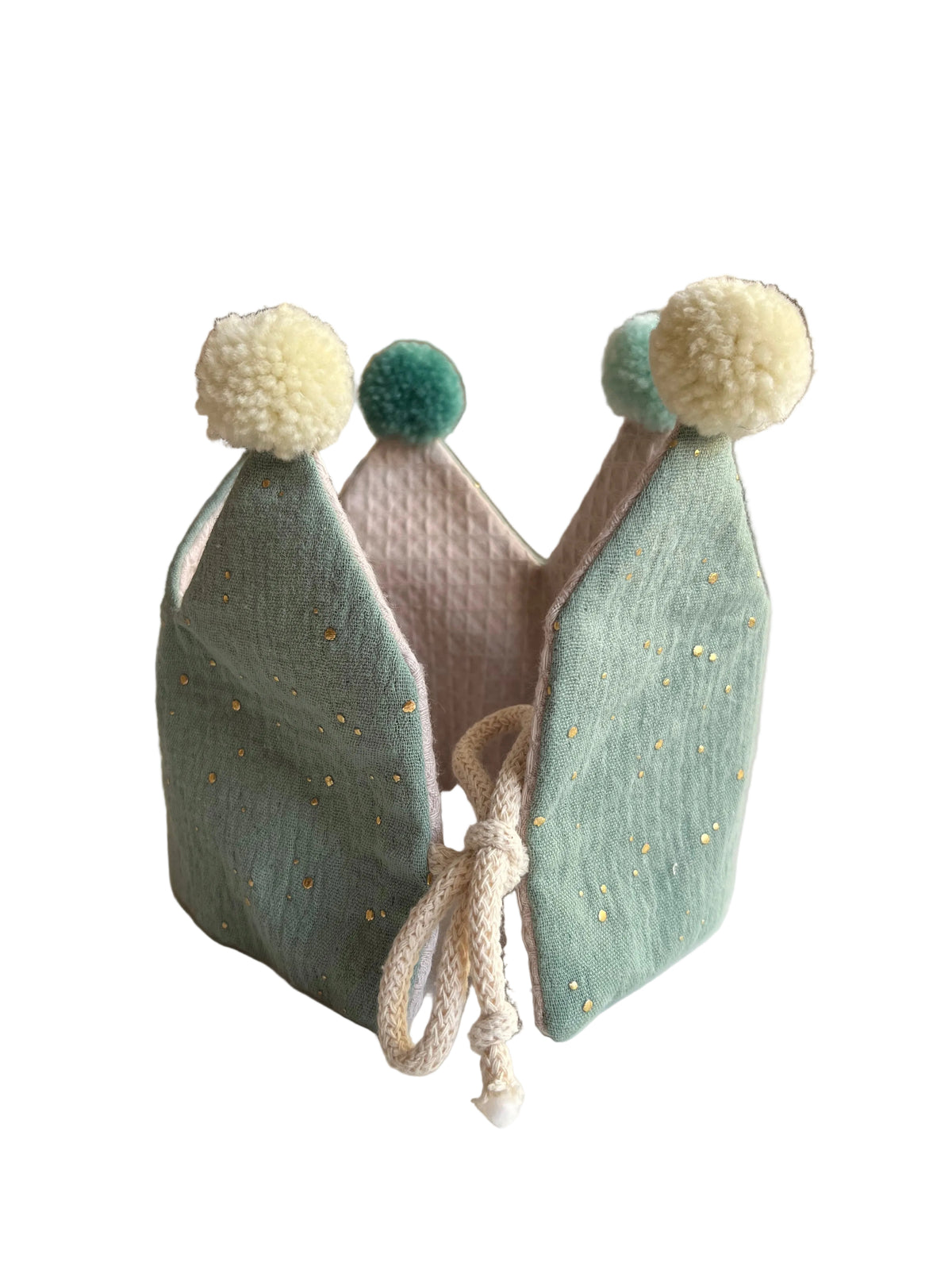 Geburtstagskrone "Musselin" (Sand/Mint) mit Pompons