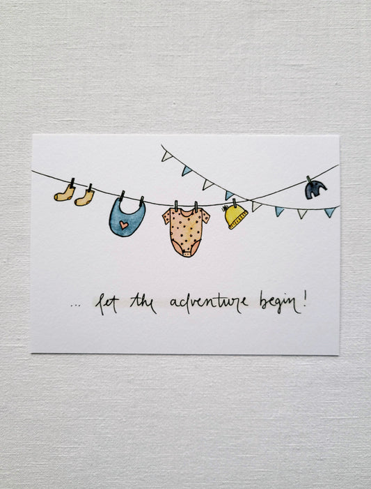 Postkarte "Let the adventure begin" (handgemalt)