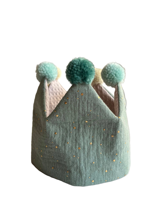 Geburtstagskrone "Musselin" (Sand/Mint) mit Pompons