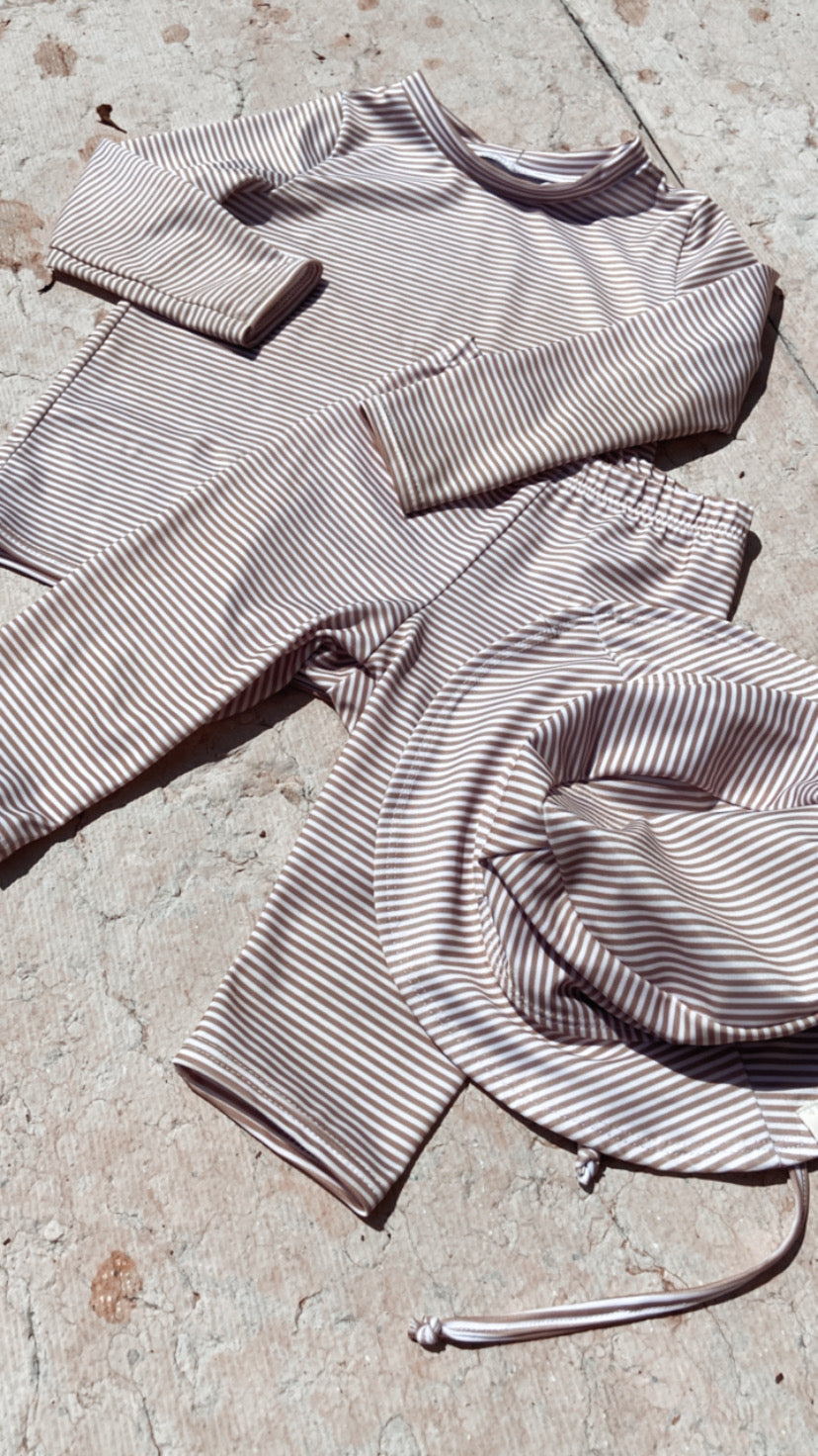 UV 3/4-Shorts "Stripes" (Beige) - nachhaltige Swimwear