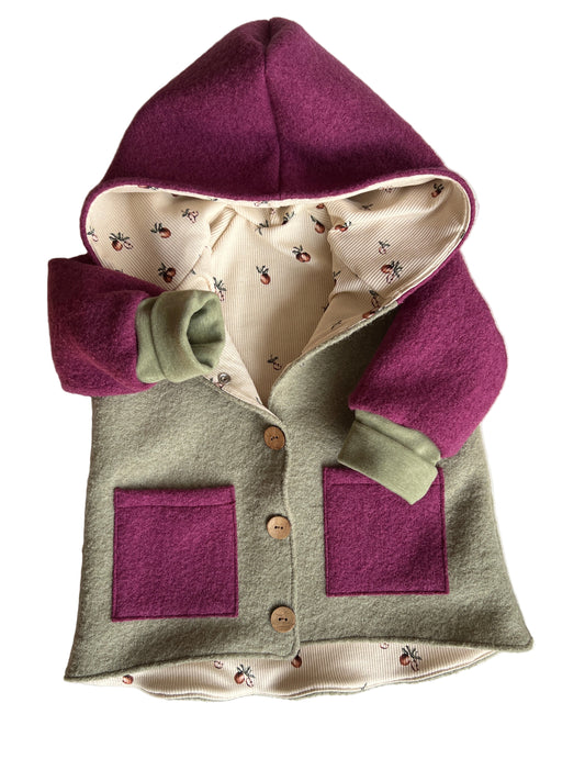 Wollwalk Jacke "Vintage Apple" (Mix Hellgrün & Beere) - handgemacht