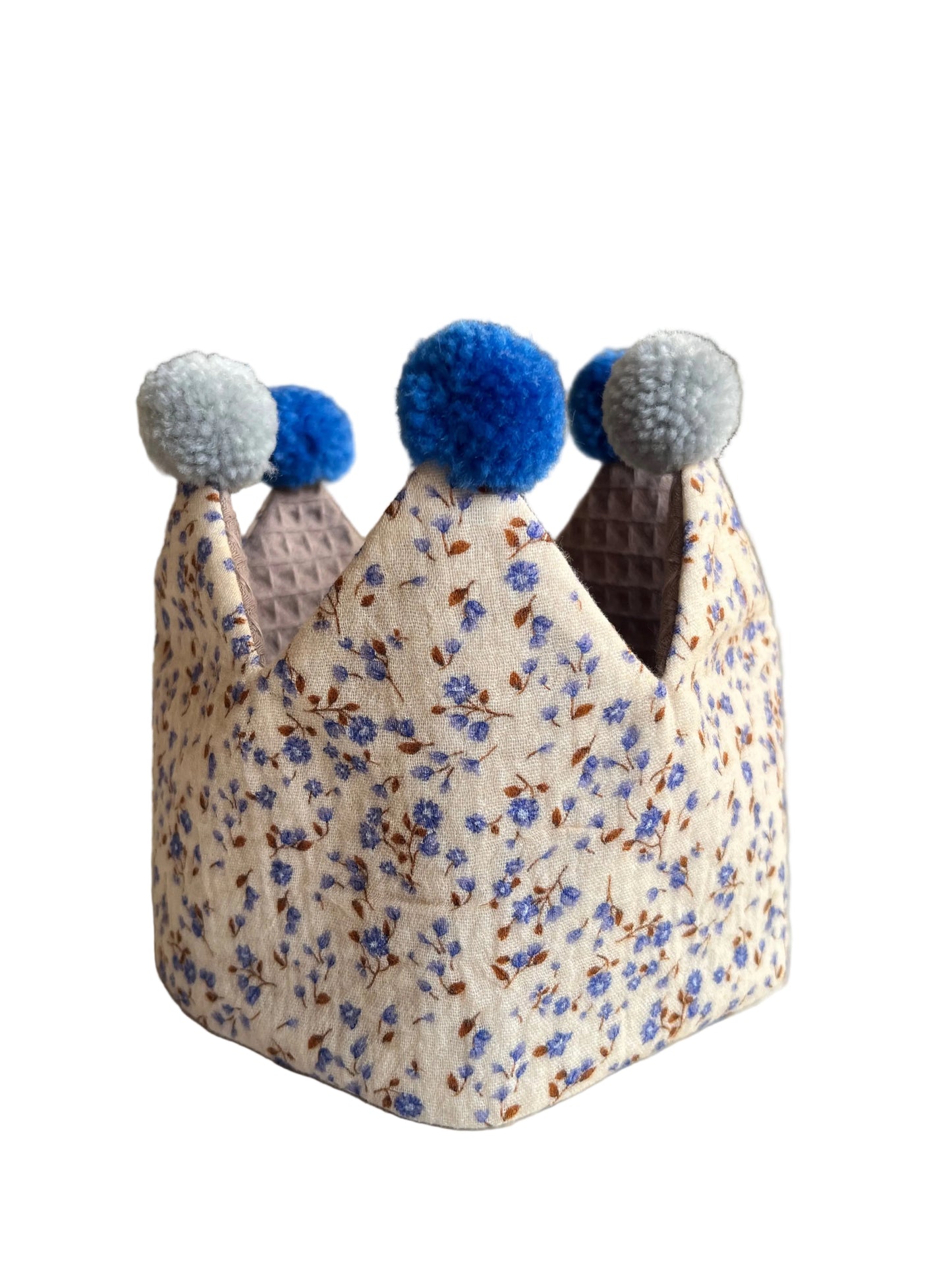 Stoffkrone zum Binden "Kinder-Geburtstag & Co" (Smokey Beige/Kornblume und Kupfer/Kornblume)