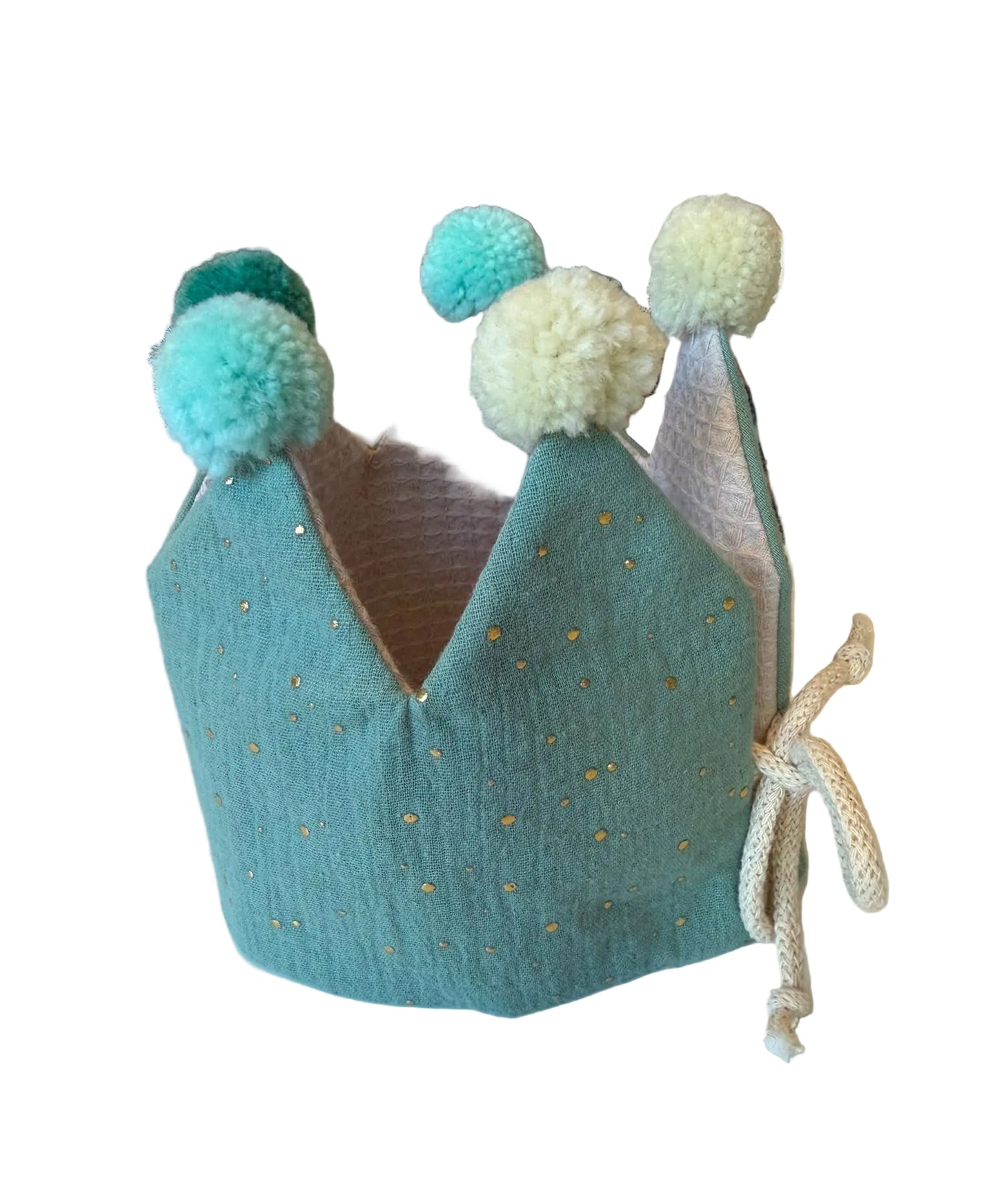 Geburtstagskrone "Musselin" (Sand/Mint) mit Pompons