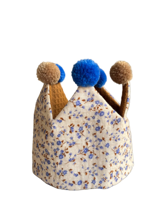 Stoffkrone zum Binden "Kinder-Geburtstag & Co" (Smokey Beige/Kornblume und Kupfer/Kornblume)