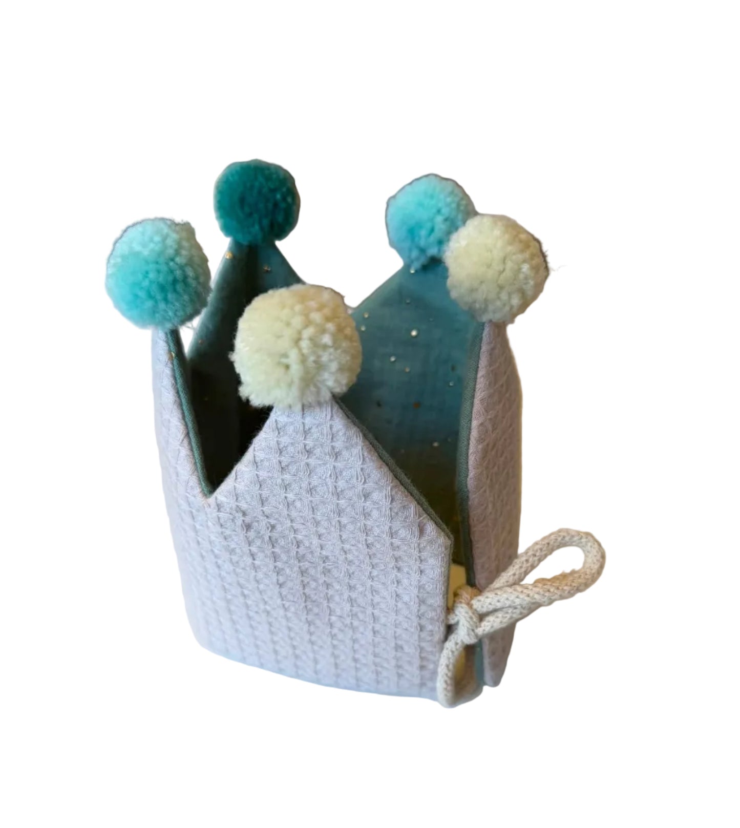 Geburtstagskrone "Musselin" (Sand/Mint) mit Pompons