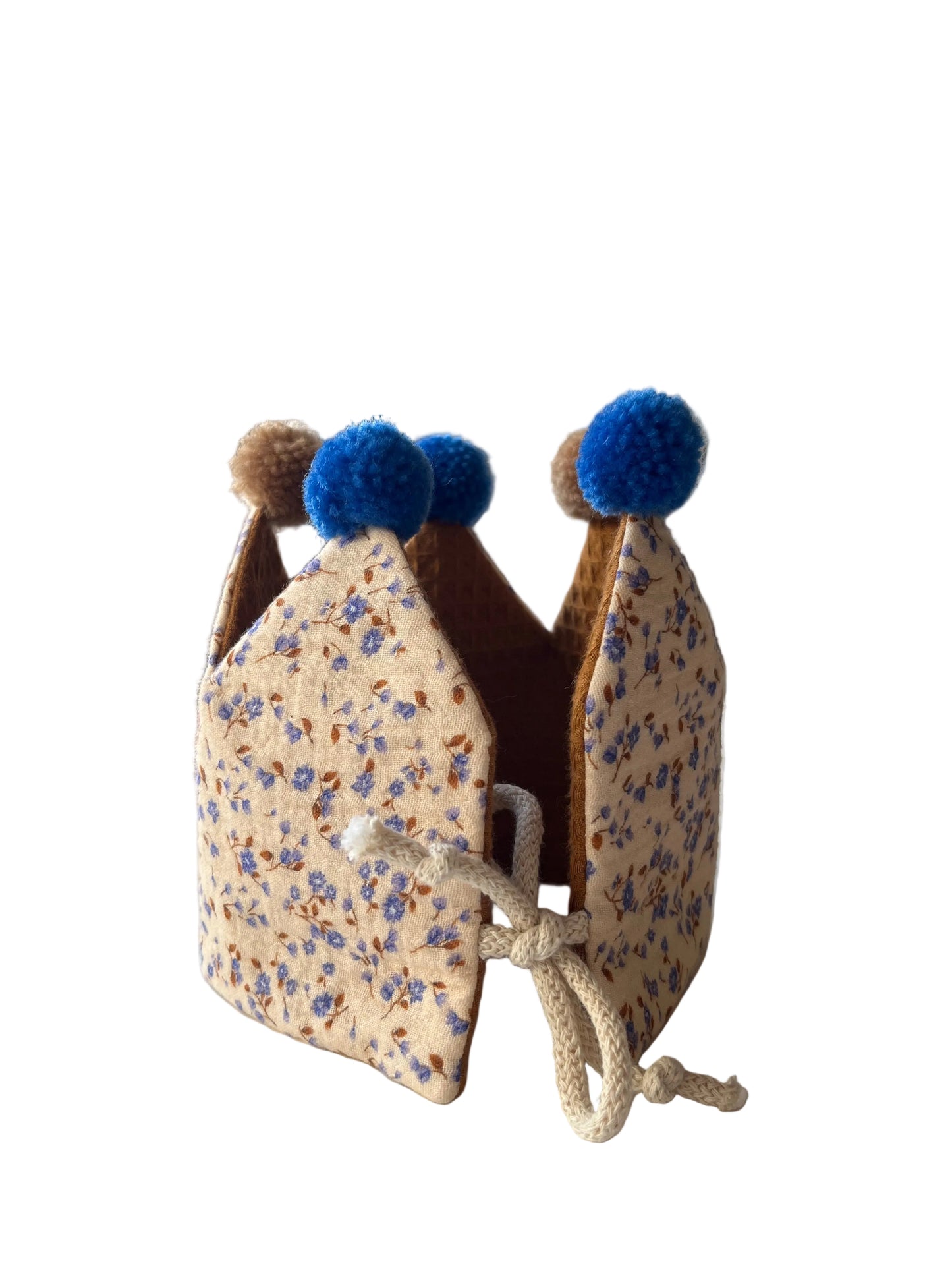 Stoffkrone zum Binden "Kinder-Geburtstag & Co" (Smokey Beige/Kornblume und Kupfer/Kornblume)