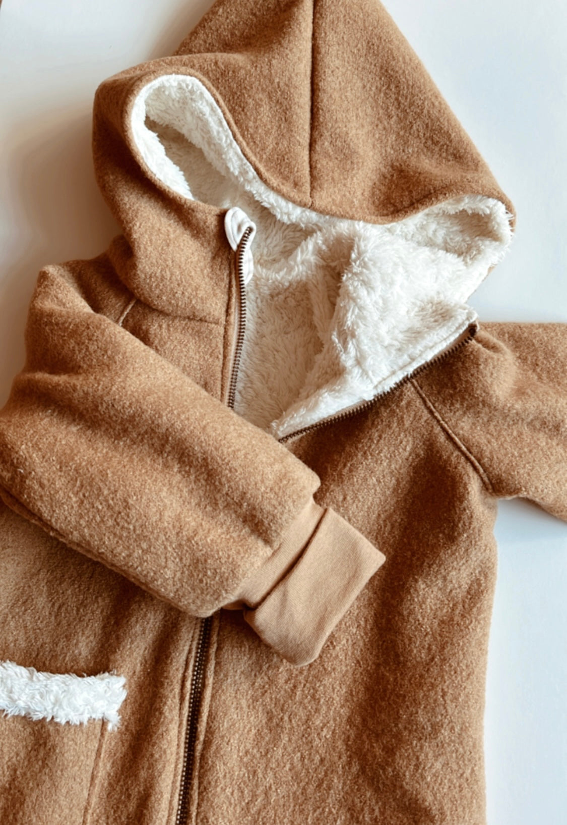 Wollwalk Jacke "Teddy" (Beige) mit Reißverschluss