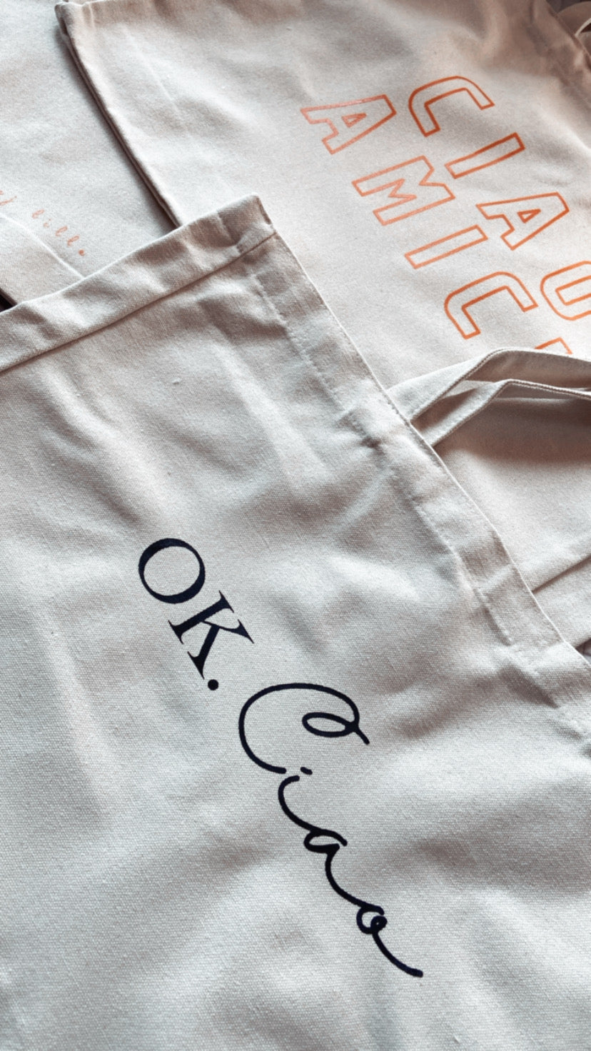 Große Shoppingbag aus Baumwolle "Ciao Amici / Ok Ciao"