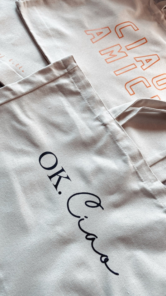 Große Shoppingbag aus Baumwolle "Ciao Amici / Ok Ciao"