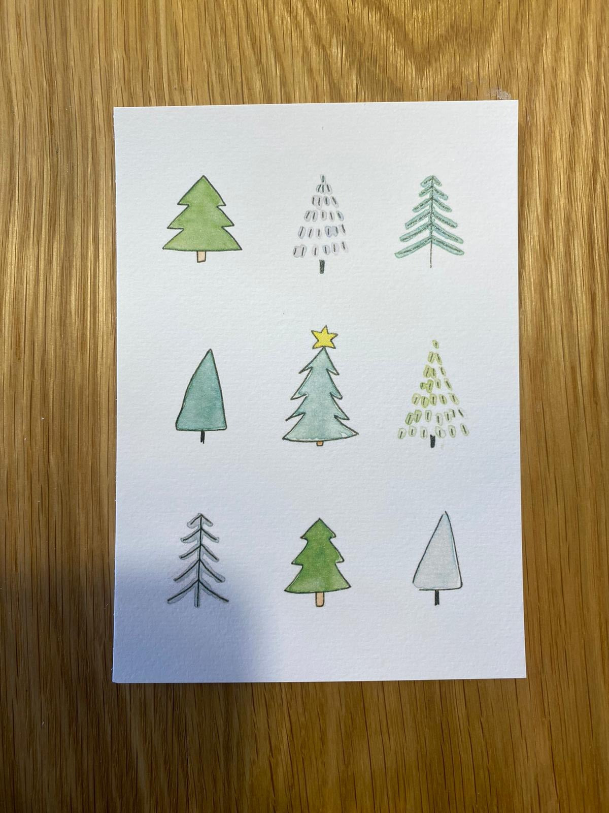 Postkarte "Tannenbäume" (handgemalt)