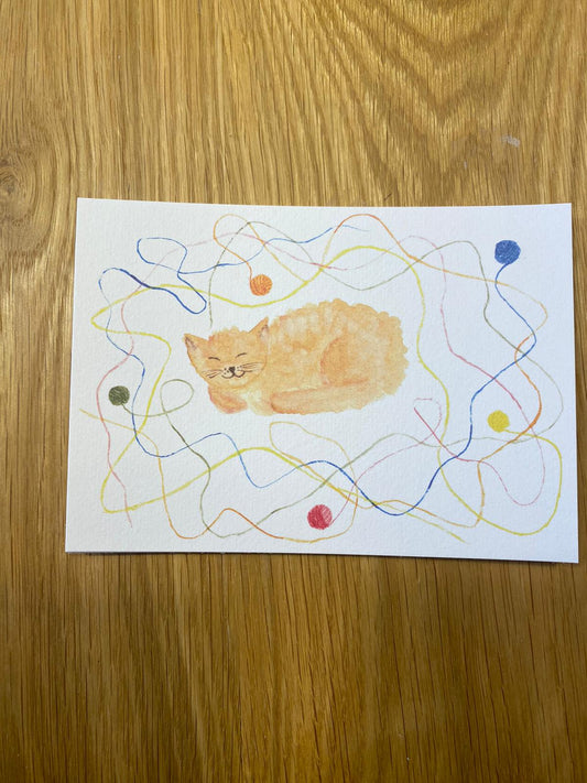 Postkarte "Kuschelkatze" (handgemalt)