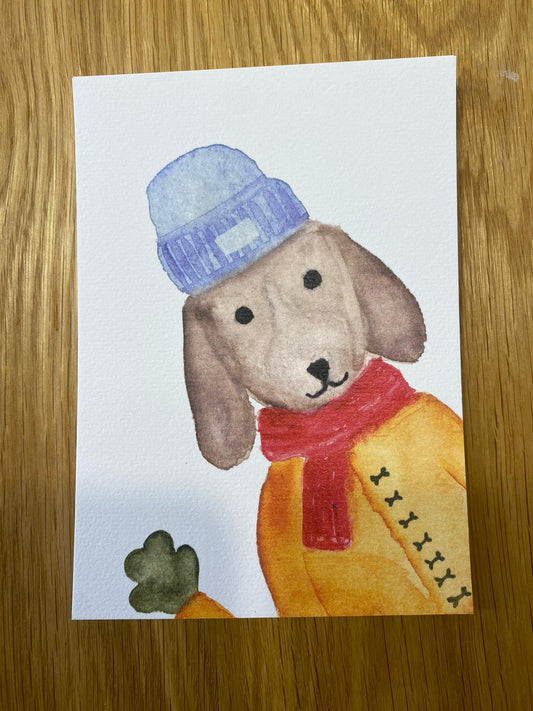 Postkarte "Weihnachtspudel" (handgemalt)