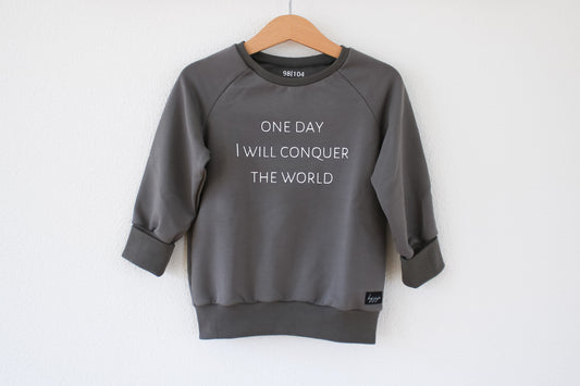 Sweater "one day I will conquer the world" (Taupe Grau/Beige)