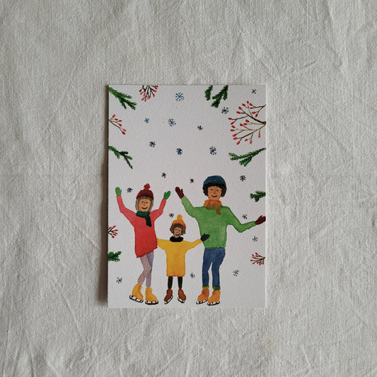 Postkarte "Winterparty" (handgemalt)