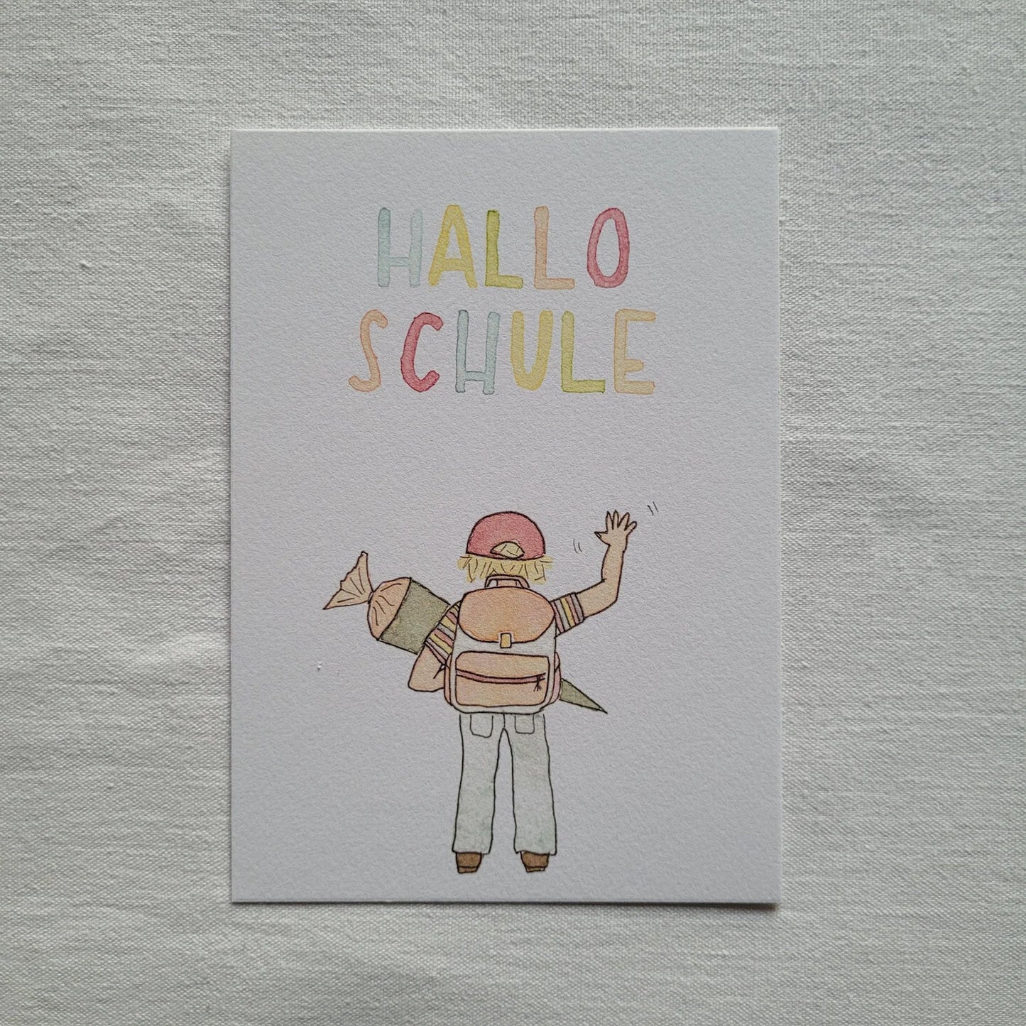 Postkarte "Hallo Schule" (handgemalt)