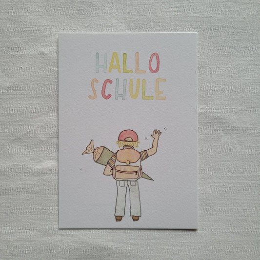 Postkarte "Hallo Schule" (handgemalt)