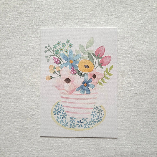 Postkarte "Tasse mit Blumen" (handgemalt)