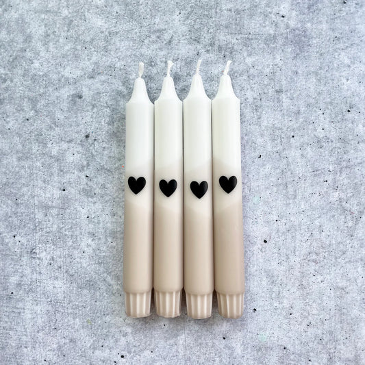 Dip Dye Kerze "Eulenschnitt Herz" (Beige)