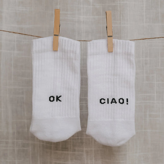 Eulenschnitt Socken "Ok Ciao" (Weiß) 39-42