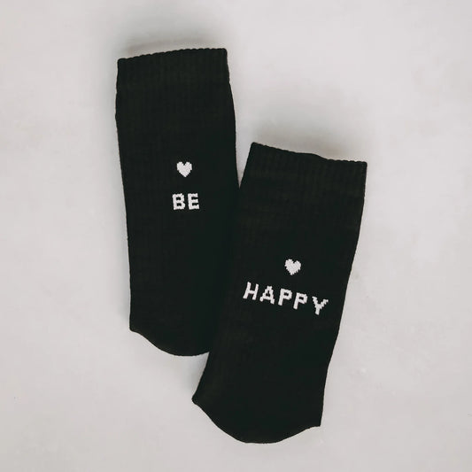Eulenschnitt Socken "Be Happy" (Schwarz) 39-42
