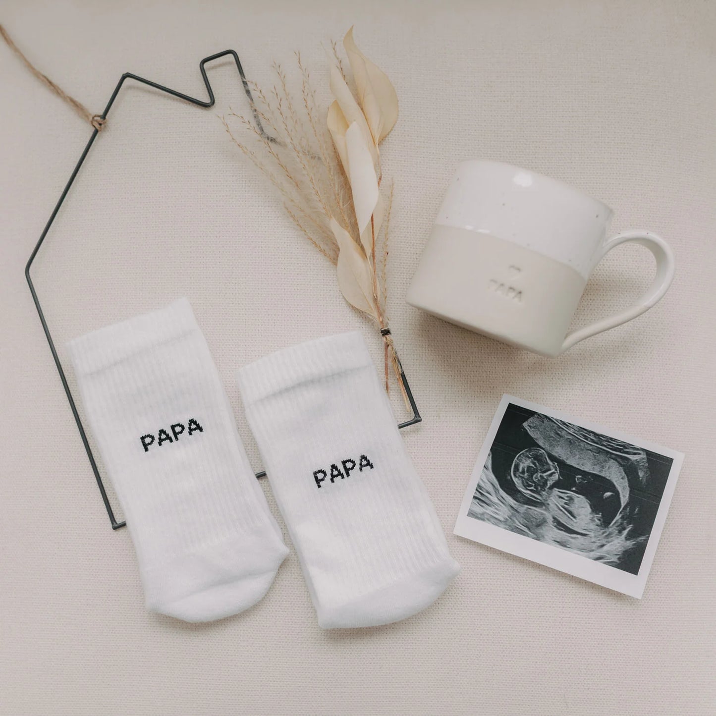 Eulenschnitt Socken "Papa" (Weiß)