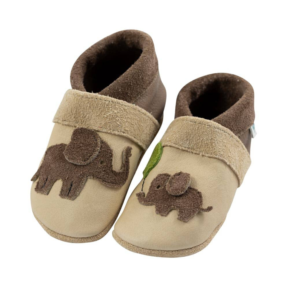 Baby & Kinder Krabbelschuhe "Elefanten" (Walnuss)