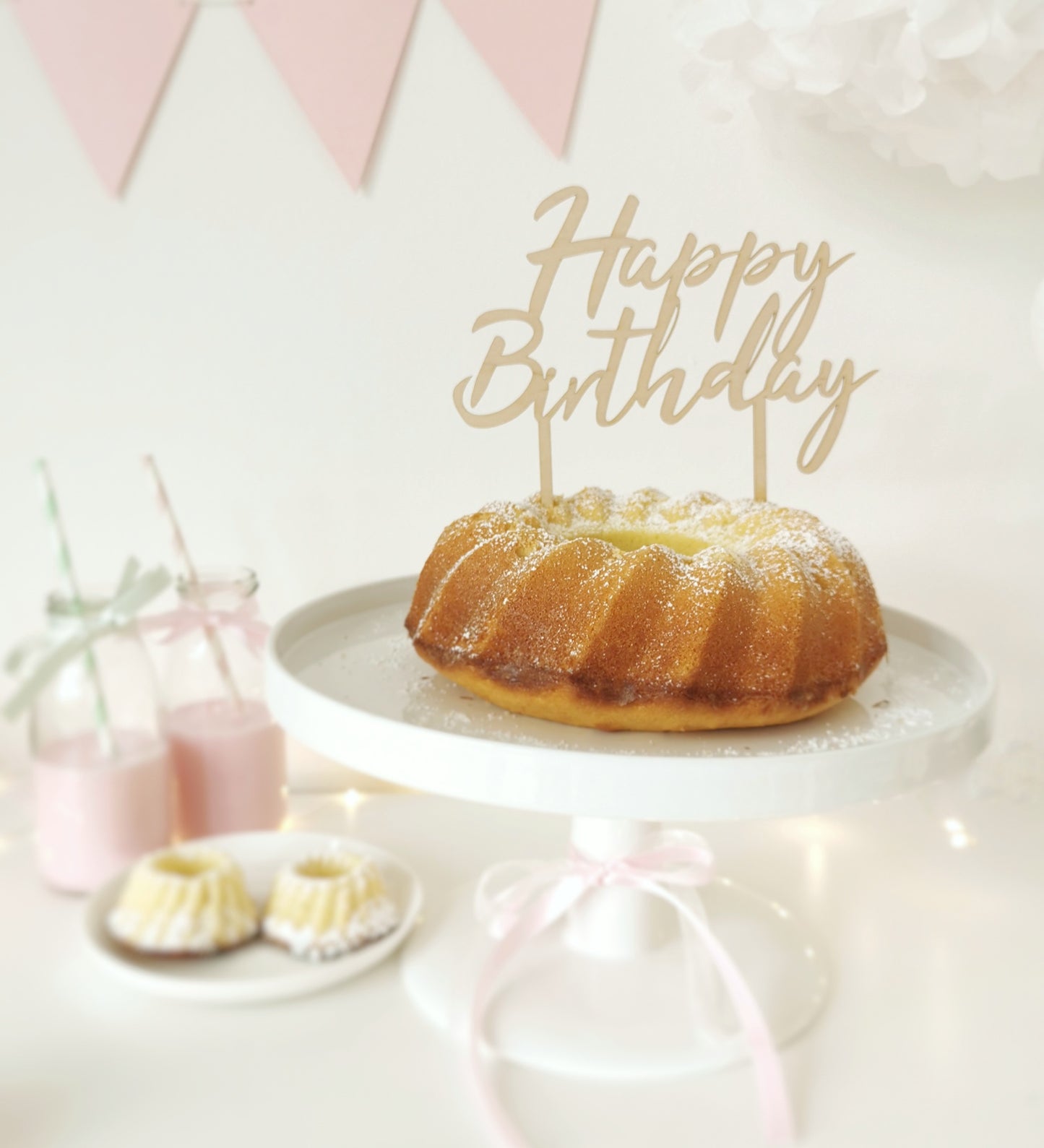 Cake-Topper "Happy Birthday" (natur/Holz)