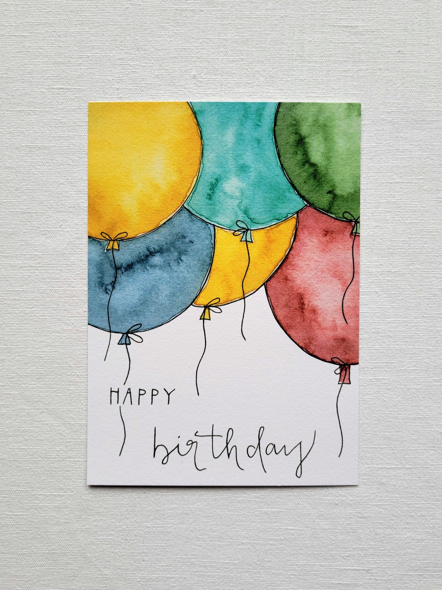 Postkarte "Happy Birthday - Bunte Luftballons" (handgemalt)