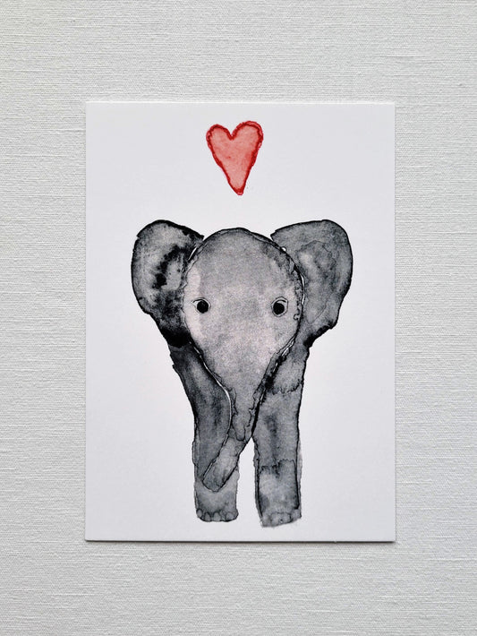 Postkarte "Elefantenliebe - Herz" (handgemalt)