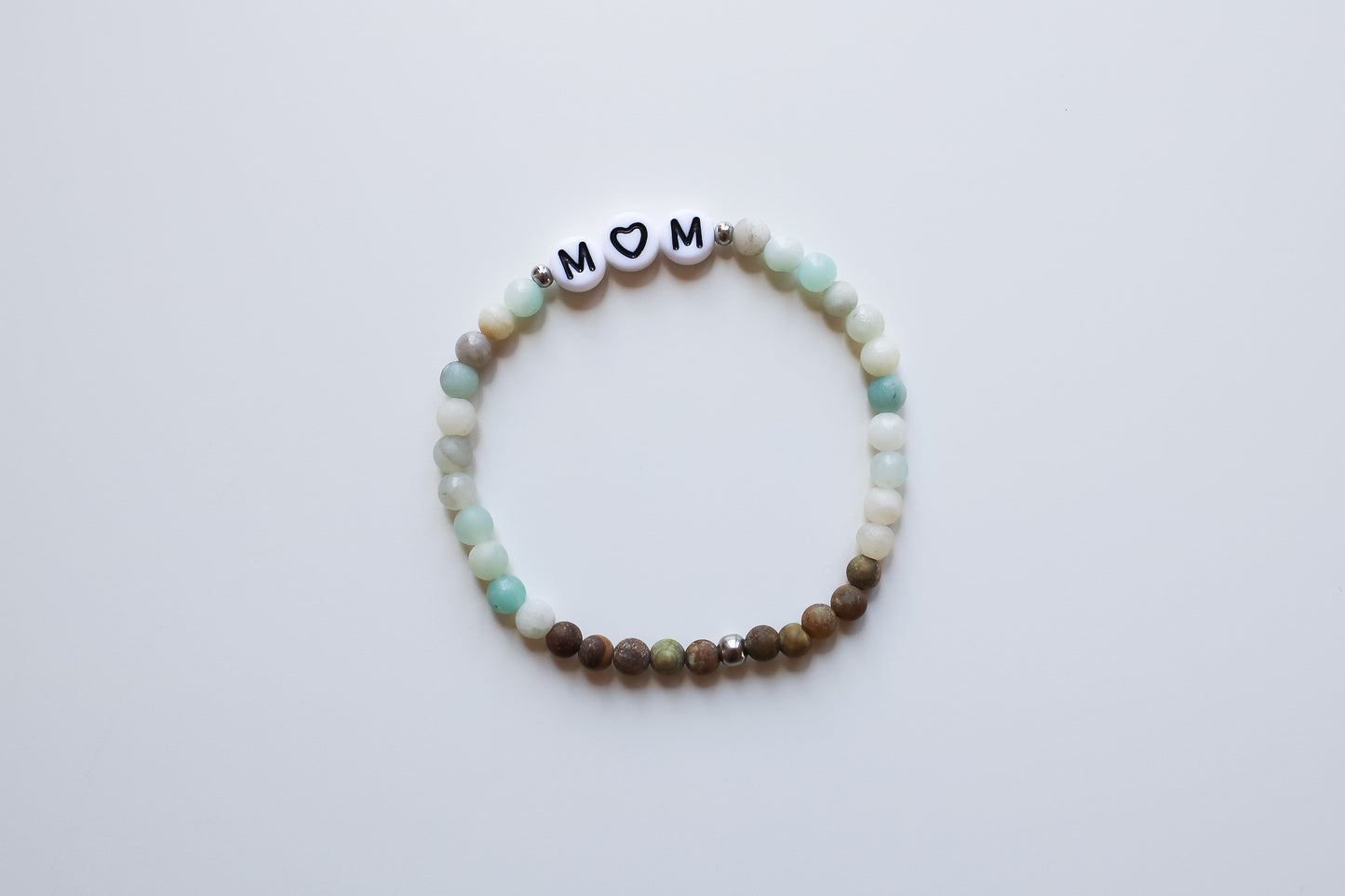 Mama-Armband "MOM" (Mint/Braun/Beige)